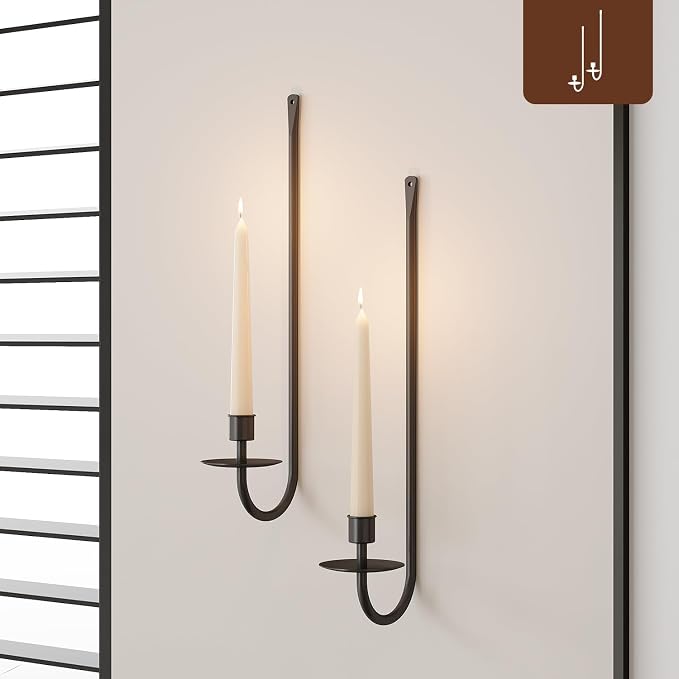 Metal Wall Candle Sconce Holder Set of 2 Wall Mount Candle Holder Pillar Holder by WOLAOJA