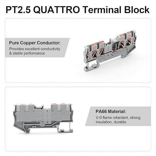 12Pcs PT2.5 Quattro Terminal Blocks, 4 Conductors Rail Mounted | 4 Conductors - Image 2