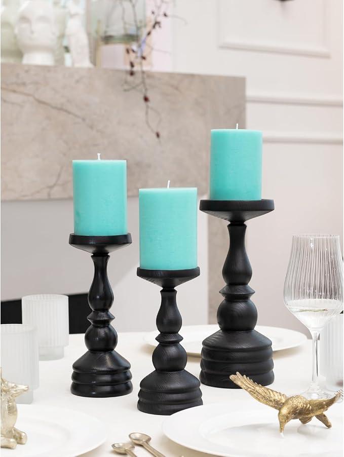 3x4 inch Pillar Candles Set of 3 – Unscented Dripless Rustic Turquoise Candles - Image 4