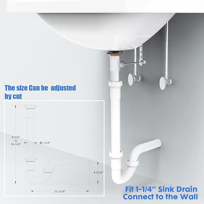 Bathroom Sink Drain Kit, for Most 1-1/4” Kitchen or Bathroom Sinks Drain Repair - Image 3