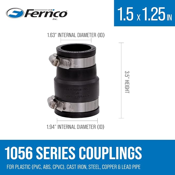Fernco 1056-150/125 1-1/2-in. x 1-1/4-in. Flexible PVC Pipe Coupling - Image 3