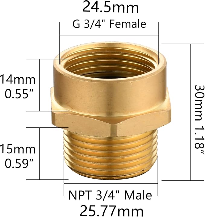 Brass Garden Hose Adapter G 3/4" Female to 3/4" NPT Male Connector Pipe Fitting - Image 2