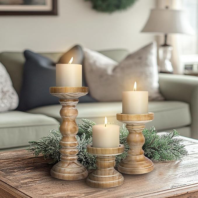 Candle Holder for Pillar Candle Set of 3, Farmhouse Wood Candle Holder - Image 6