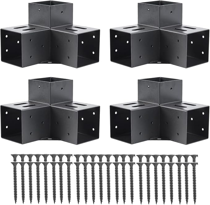 4 Pcs 4"x 4" Pergola Brackets Post | 3 Way 90° Right Angle Corner Bracket|DIY by AXWHYS