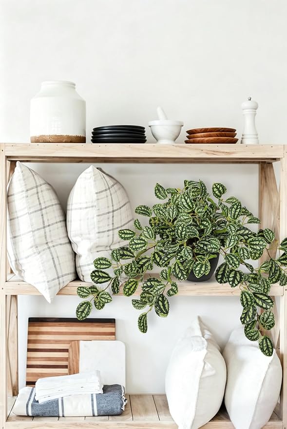 Briful Artificial Potted Plant Indoor, 19.6" Faux Watermelon Peperomia Trailing - Image 5