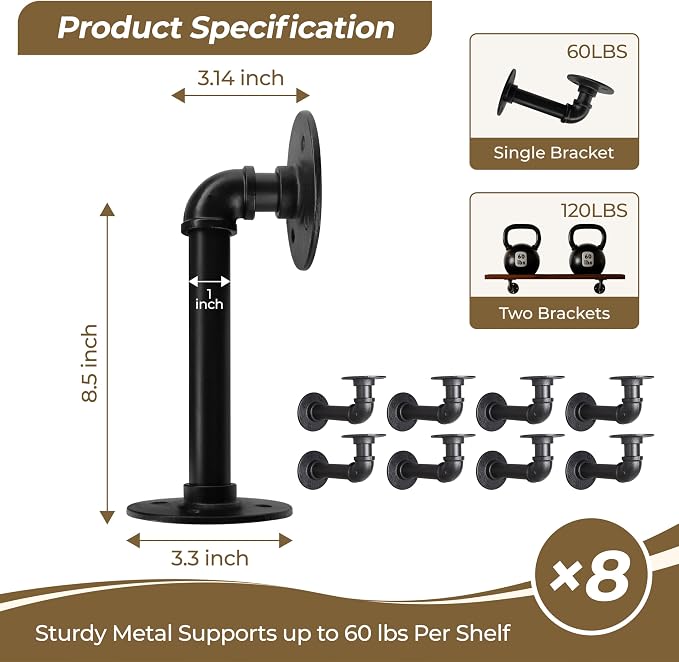 Industrial L Pipe Shelf Brackets - Image 3
