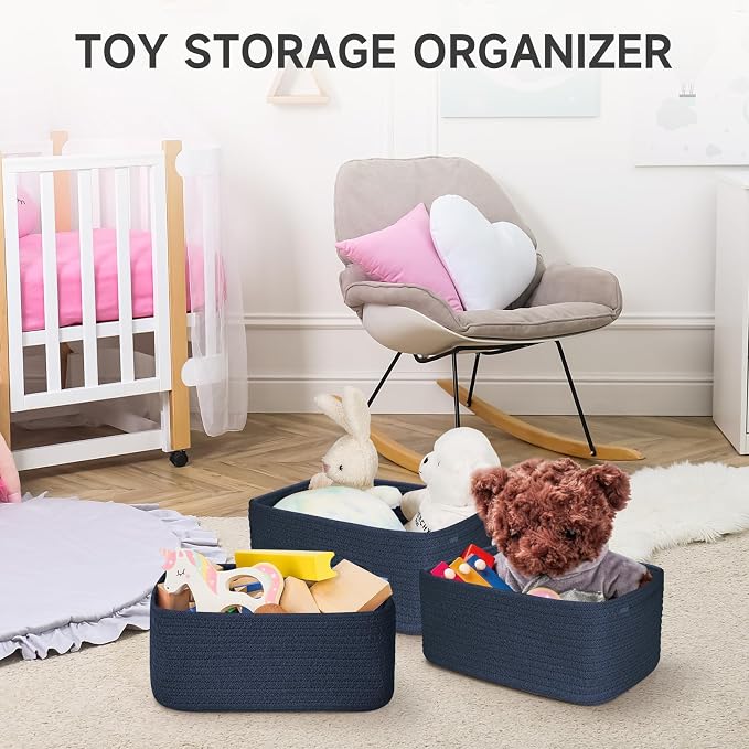 3 Pack Small Storage Baskets for Organizing, 11.8×7.8×5.1", Cotton Rope Basket - Image 8