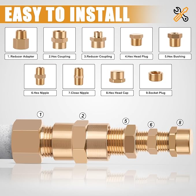 106PCS Brass Pipe Fittings Assortment Kit, 1/8" 1/4" 3/8" 1/2" NPT | Extension - Image 5