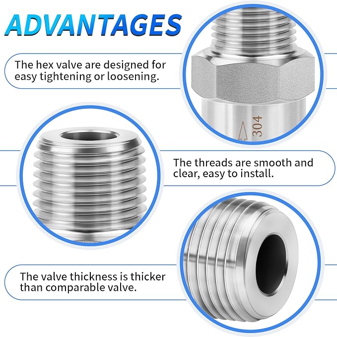 ChillWaves 304 Stainless Steel In-Line Split Check Valve 3/8" NPT Male x 3/8" - Image 4