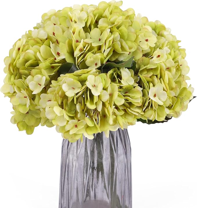 Kimura's Cabin 6pcs Hydrangea Artificial Flowers Silk Hydrangeas, Neon Green | by WeddingPartyArrangementBouquetsDecorationArtificialFlowers