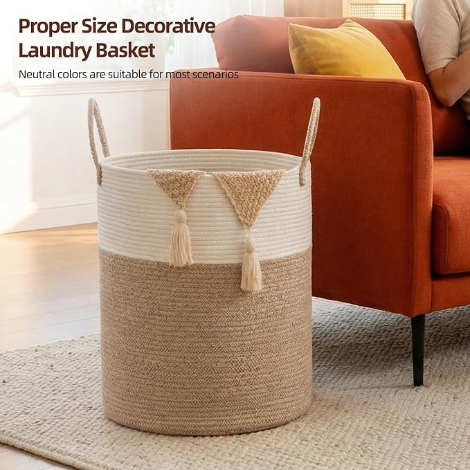 OIAHOMY Large Laundry Basket Hamper - 60L Cotton Rope Woven Basket - Image 4