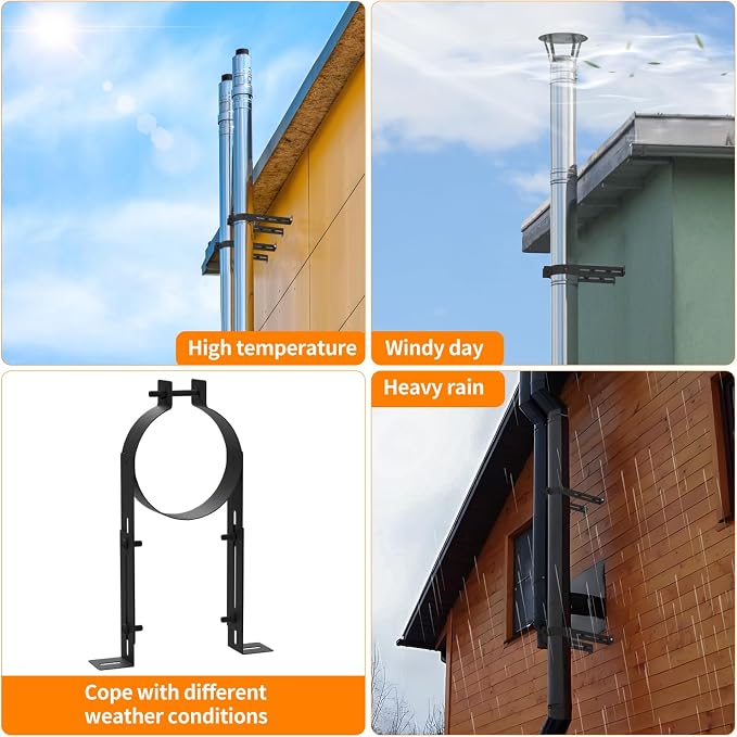 4 Inch Chimney Pipe Support Bracket, Adjustable Vent Wall Strap, Stainless - Image 6