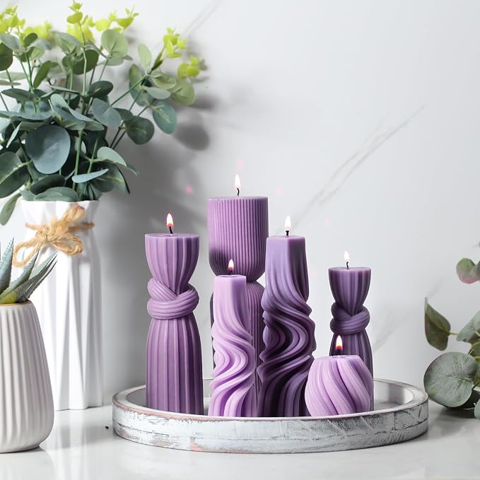 Threlaco 6 Pcs Pillar Candles Decorative Modern Aesthetic Ribbed Candle Set - Image 4
