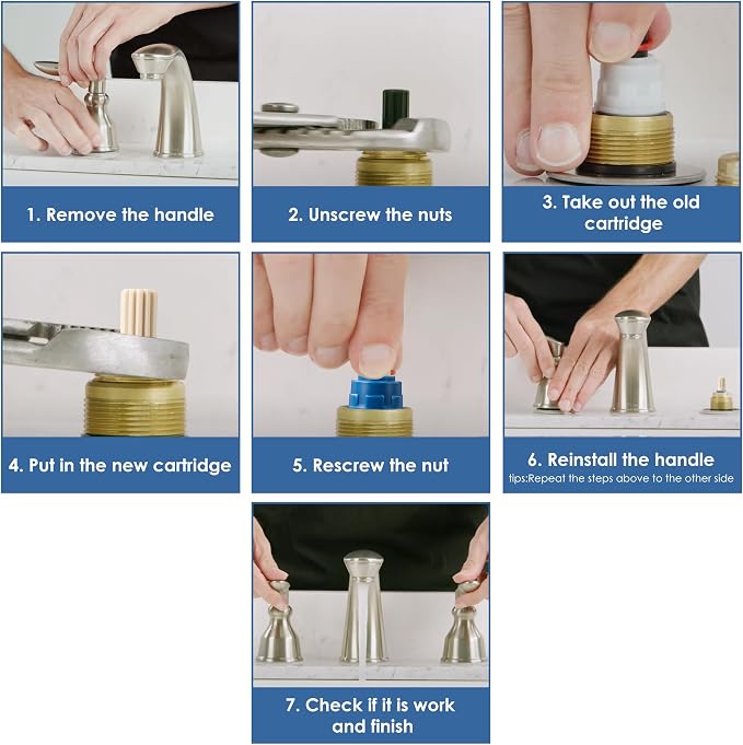 Dreyoo 2 Pack Hot & Cold Bathroom 2-Handle Faucet Cartridge Replacement - Image 4