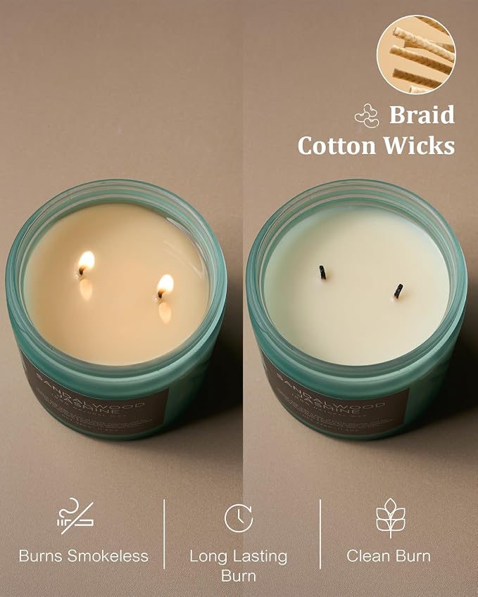 M&SENSE Sandalwood Jasmine Home Scented Candles, 11.6oz Organic Soy Wax | 70 - Image 5