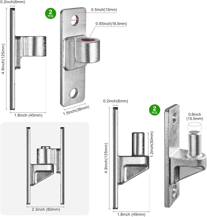 4.9" Heavy Duty Gate Hinges, Wall Mount Female Male Hinges | 2 Pairs, Hot-Dip - Image 3