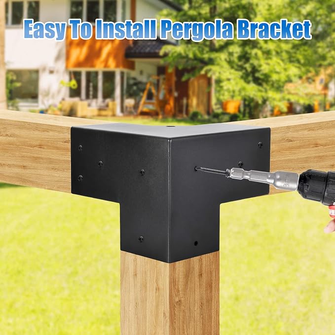 4 Pcs 4"x 4" Pergola Brackets Post | 3 Way 90° Right Angle Corner Bracket|DIY - Image 6