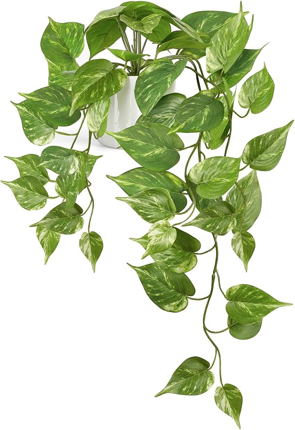 Mkono Fake Hanging Plants with Ceramic Pot, Realistic Greenery Look, Modern by Mkono