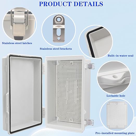 Waterproof Electrical Box, IP67 Junction Box Stainless Steel Latch Hinged Grey - Image 3