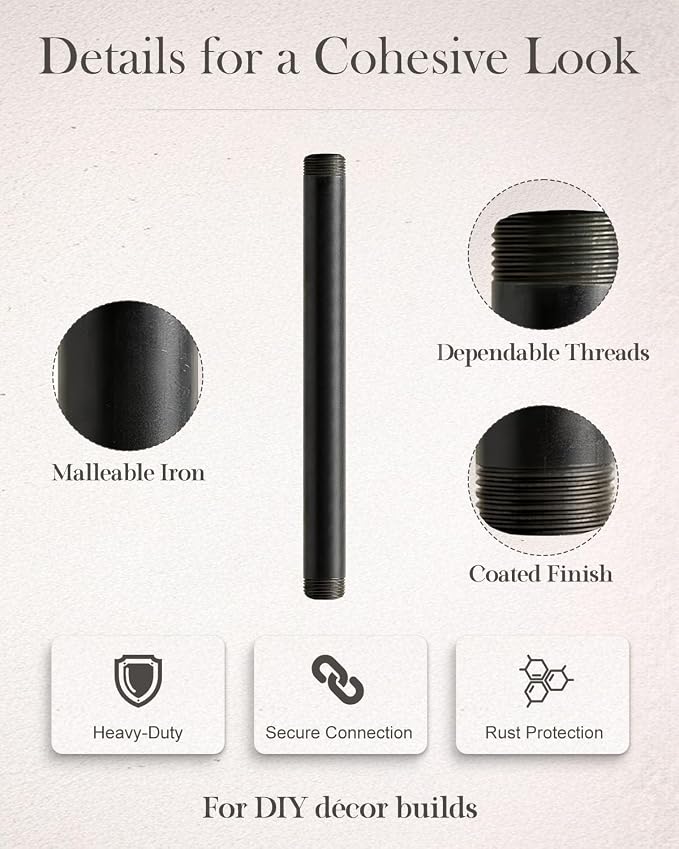 10 Pack 3/4 x 10 Inch Black Malleable Steel Pipe Nipples | Threaded pipe - Image 5