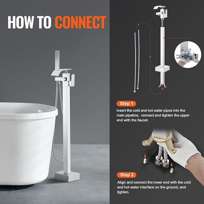 VEVOR Freestanding Bathtub Faucet, Floor Mount, Freestanding Tub Filler - Image 6