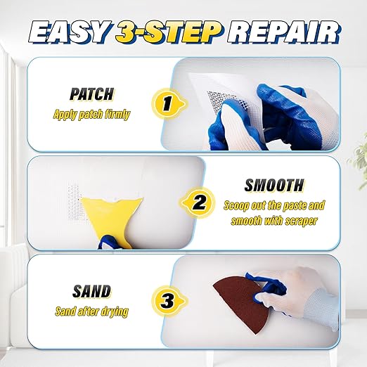 DIYSELF 16-Piece Drywall Repair Kit, Self-Adhesive Mesh Patches, Drywall Patch - Image 5