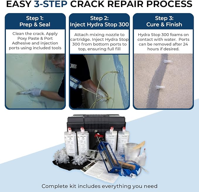 40ft Polyurethane Foundation Wall Crack Repair Kit, Concrete Crack Filler - Image 2
