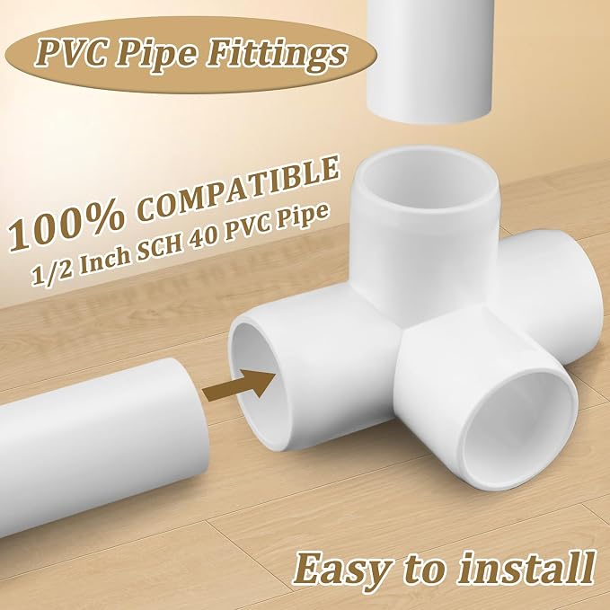 20-Pack 1/2" 4 Way PVC Fittings, Furniture Grade Pipe Fittings 4 Way - Image 3