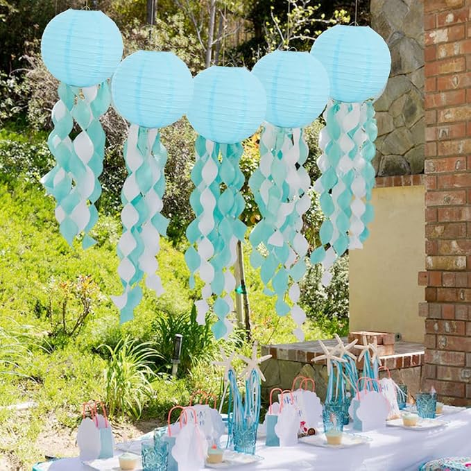 BEISHIDA 10 Inch Blue Paper Lanterns 6 Packs Hanging Round Chinese Lantern | - Image 4