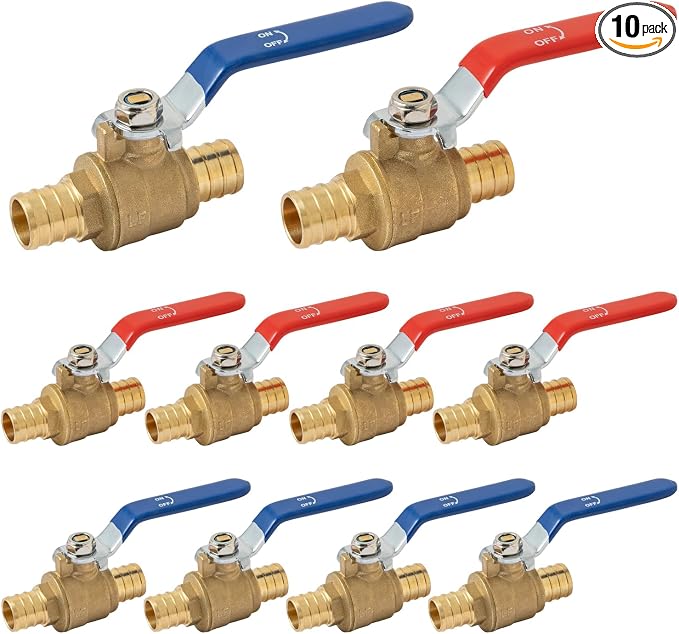 10-Pack PEX Ball Valve 3/4 Inch, Shut Off Valve Full Port 1/4 Turn | Brass by SUNGATOR