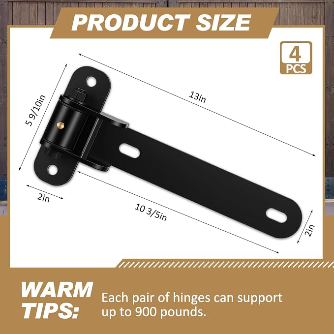 Yaocom 4 Pcs 13" Heavy Duty Gate Hinges 900 Lbs Capacity 180°Open Thickened - Image 2