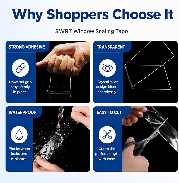 SWRT Window Sealing Tape, 3 in x 33 ft, 20 Mil Thick, Weather Sealing Tape | - Image 8