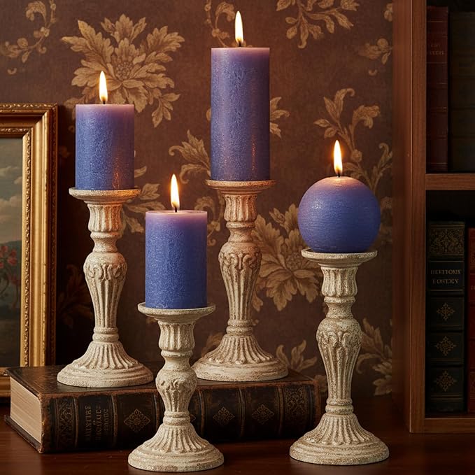 Dark Blue Rustic Textured Pillar Candles Set - Image 5