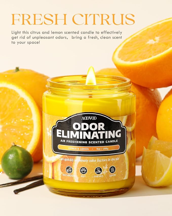 AOOVOO Citrus Lemon 2 Pack Odor Eliminating Candle - 18oz Soy Candle | - Image 4