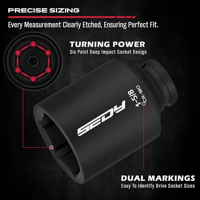 SAE Deep Impact Socket Set 8-Piece 1/2-inch Drive Wheel Axle Nut Wrench Large - Image 4