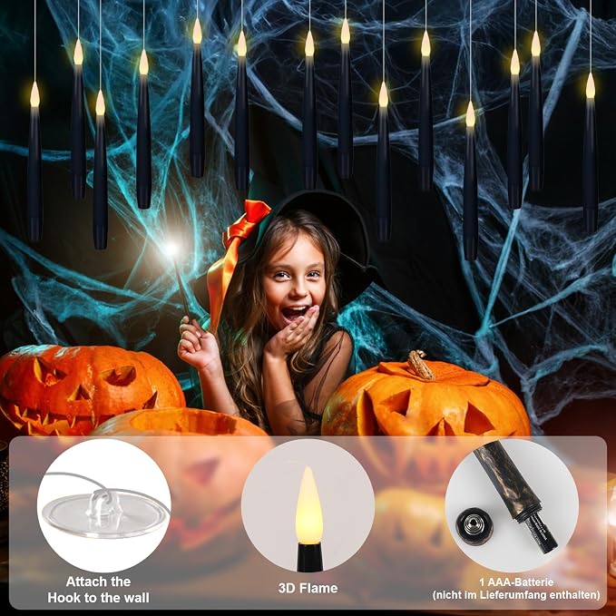 GenSwin Flameless Floating Candles Wand Halloween Decorations Black 22pcs | 6H - Image 3