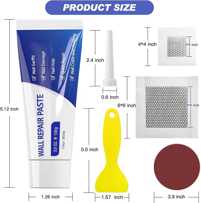 SEISSO Drywall Repair Kit, Wall Mending Agent*3, Wall Patch*4, Scraper and - Image 3