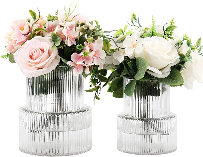 Ribbed Glass Vases for Bouquet, Modern Glass Vase for Living Room, Coffe Table by YANWE
