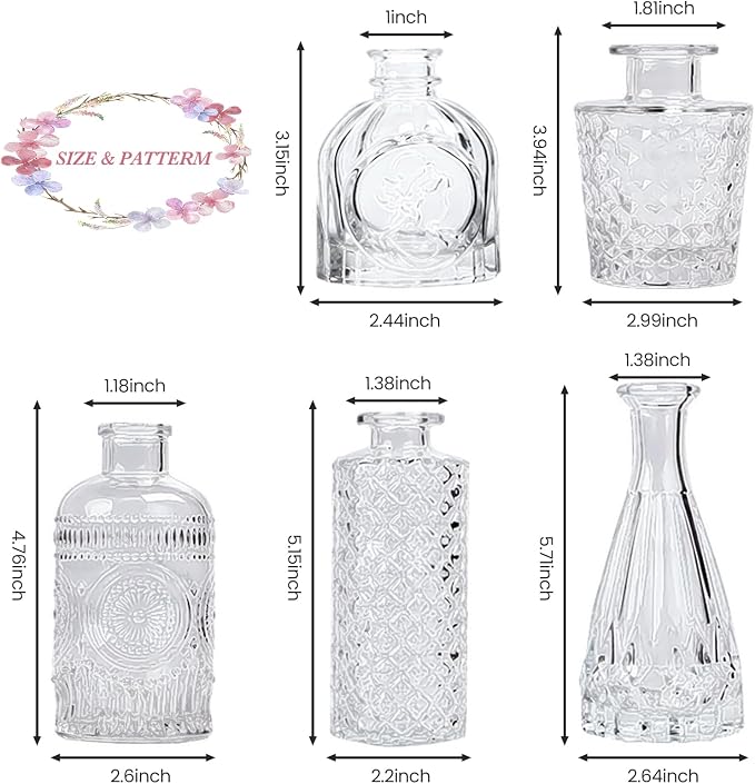 UPBUD Clear Glass Bud Vases Set of 5, Mini Flower Vase - Image 7