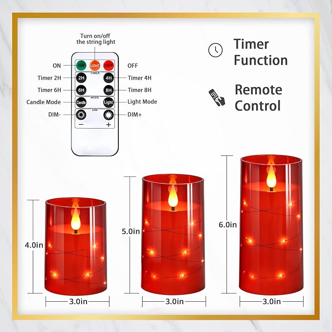 NURADA Flickering Flameless Candles: Built-in Star String Lights Battery - Image 7