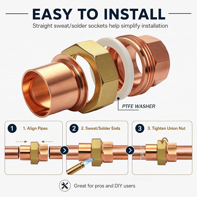 2 Pack 1" C x C LF Brass Pipe Copper Union Sweat to Male | - Image 6
