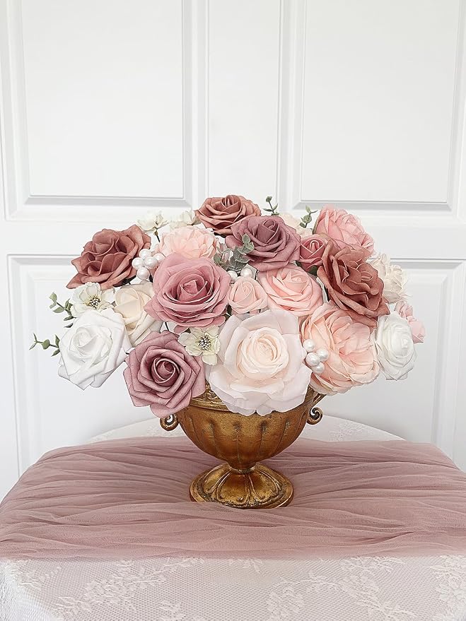 FACINOC Pink Rose Artificial Flowers Dusty Fake Flower - Image 7