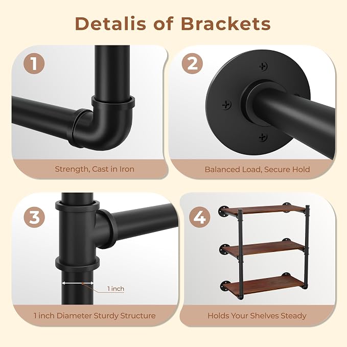 Industrial Wall Mount Pipe Shelf Brackets, Open Bookshelf Brackets - Image 4