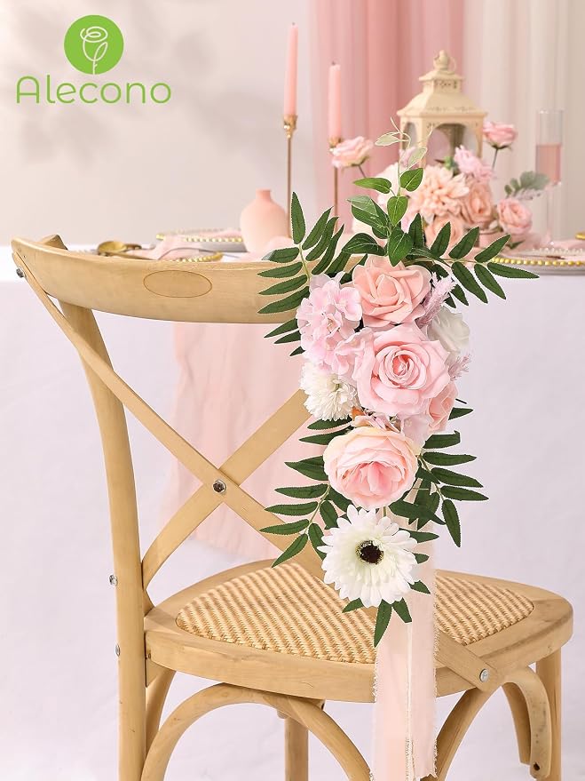 Alecono Light Pink Artificial Flowers, Silk Fake Roses Floral Set | - Image 7