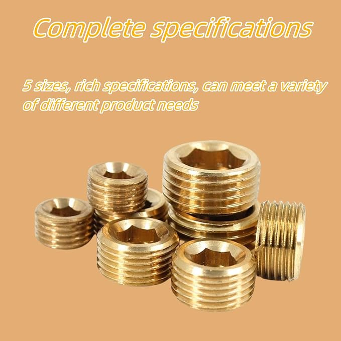 12PCS 3/8" NPT Brass Male Pipe Plug Fitting Hex Counter Sunk Pipe Plug - Image 5