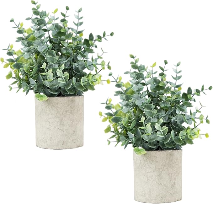 Velener 2 Pcs Small Fake Plants Eucalyptus, Artificial Plants Indoor by Velener