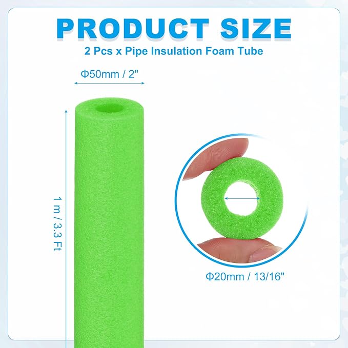 PATIKIL Pipe Insulation Foam Tube Foam Pipe Tubing Covers Green 2Pcs | 13/16" - Image 2
