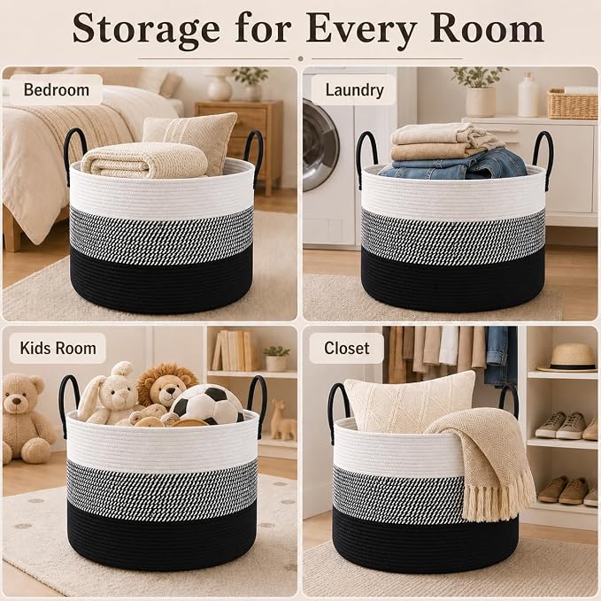 JMvicyroam 115L Extra Large Machine Washable Cotton Rope Blanket Basket | - Image 5