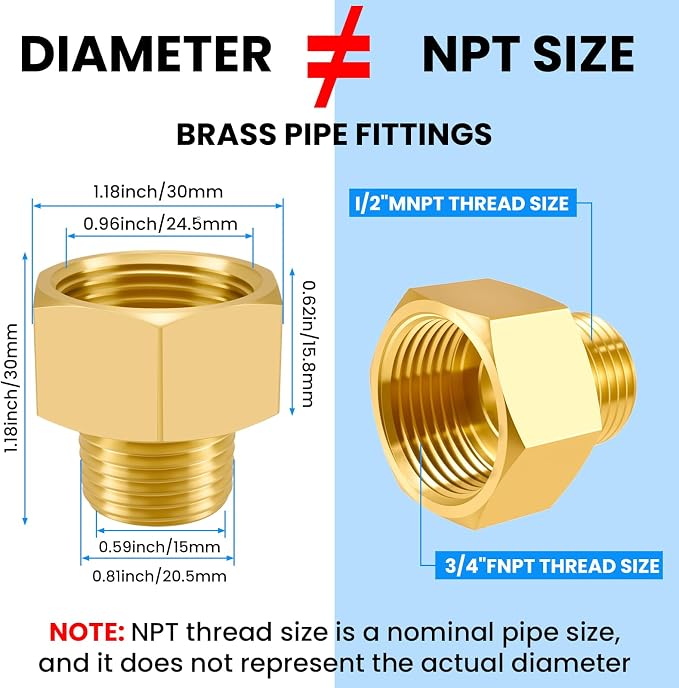 SDTC Tech Brass Pipe Fitting 1/2 NPT Thread Male to 3/4 NPT Thread Female | - Image 8