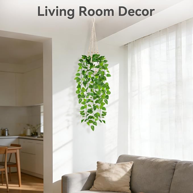 USLAI Fake Hanging Plant, Artificial Pothos Vines Greenery - Image 5